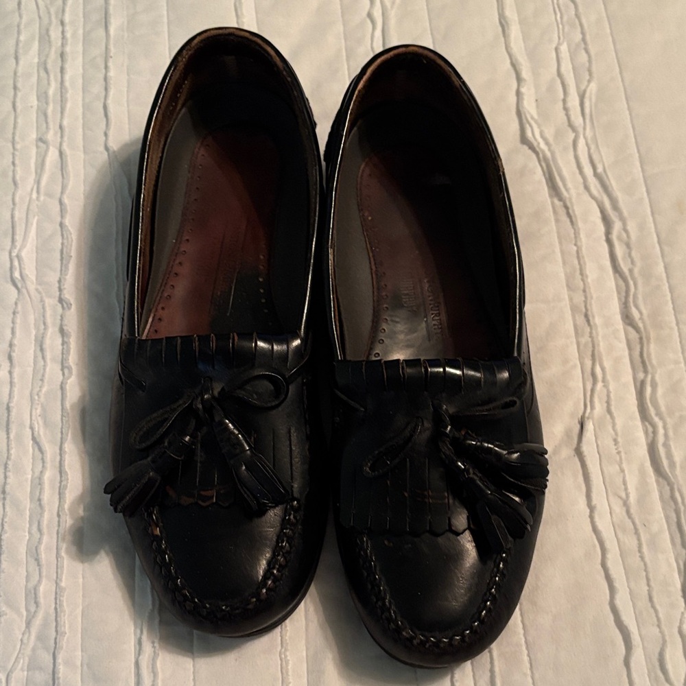 Johnson and Murphy Black Leather Loafers with Tassels